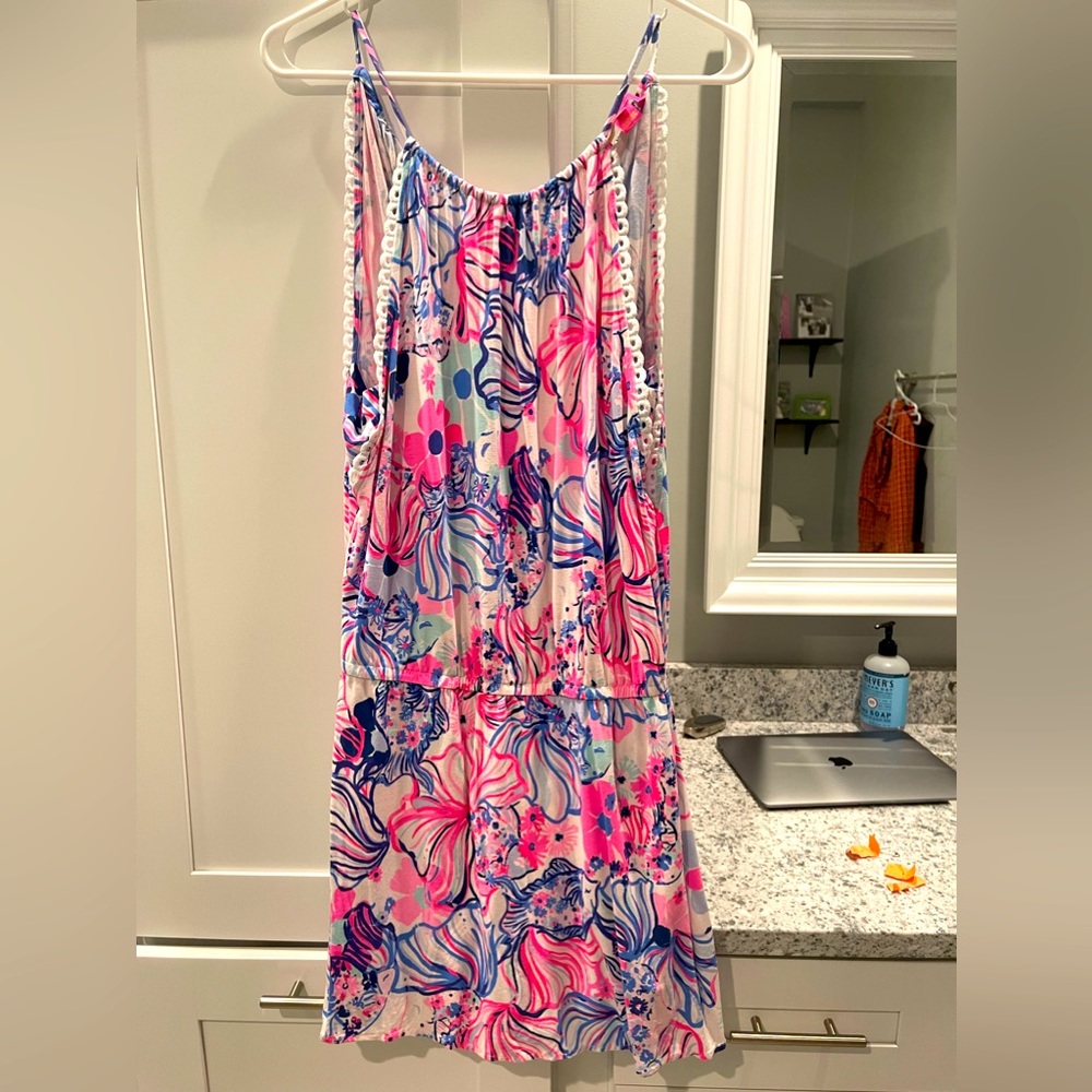 Lilly Pulitzer floral dress with shorts underneath. Size medium.